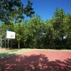 Campo da basket all'aperto circondato da alberi.