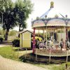 Giostra con cavalli in un parco soleggiato.